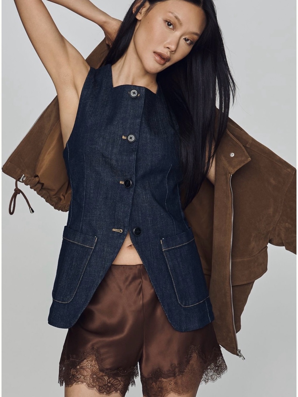 Maeve Square Neck Cutaway Denim Vest